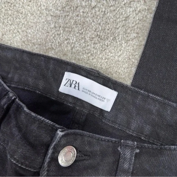 Zara Split Hem Slim Jeans Black High-Rise Full Length Straight Leg Size 6 - Picture 12 of 16